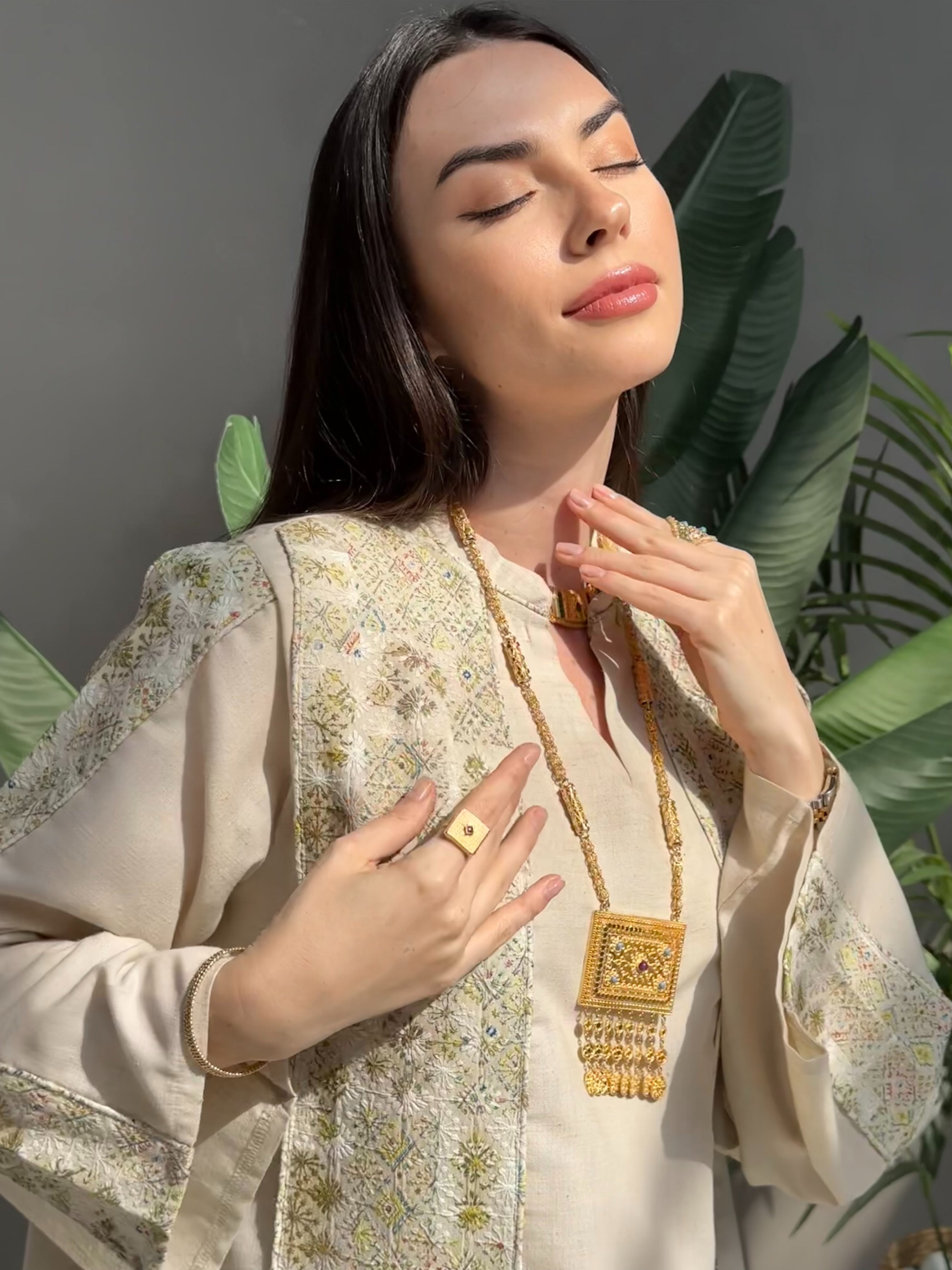 Embroider Green + Beige Dress